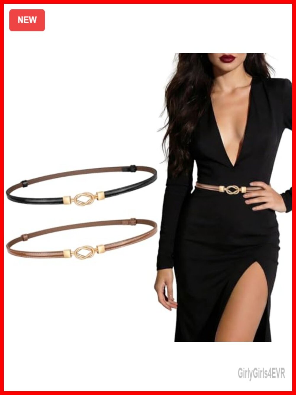 Skinny PU Leather Waist Belt Gold Buckle Adjustable Dress Pant